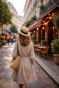 Woman walking down the street looking at scenery-Wander&Prosper.